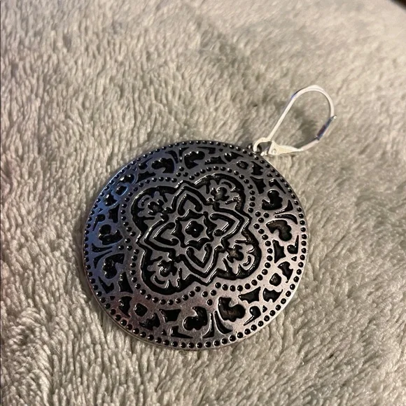 Scroll & Vine Silver Tone Leverback Drop Dangle Earrings circular metallic boho - Picture 6 of 13